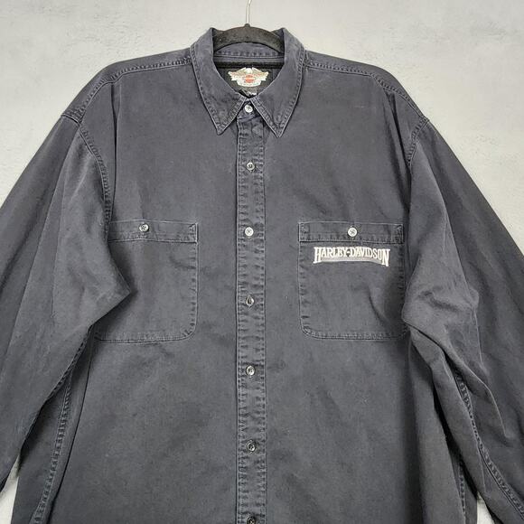 Vintage Harley-Davidson Shirt Mens 2XL Tall Black Button Down Long Sleeve 00s - Picture 5 of 16